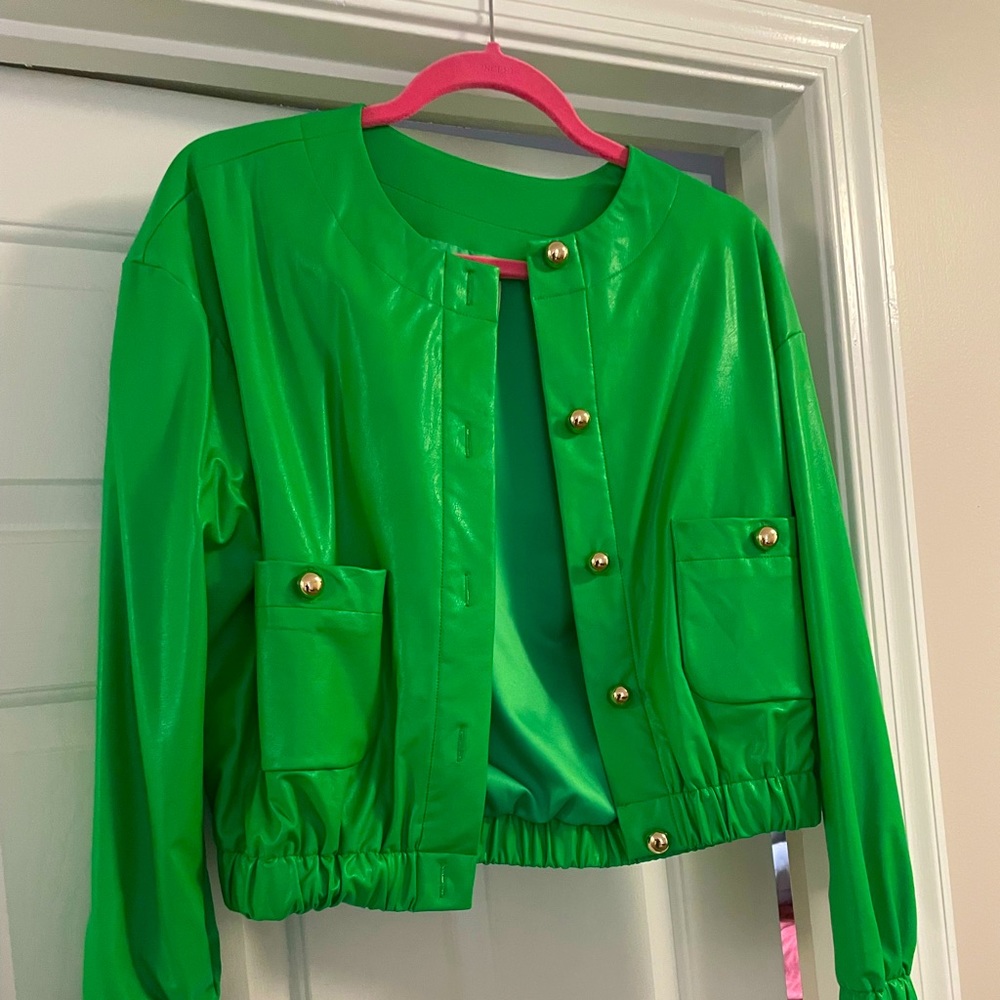 Green Faux Leather Cropped Amanda Uprichard Jacket Sz M NEW